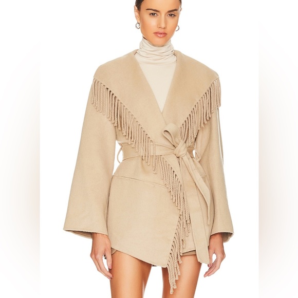 Simkhai Rowen Wool Fringe Coat in Sand - Picture 2 of 5